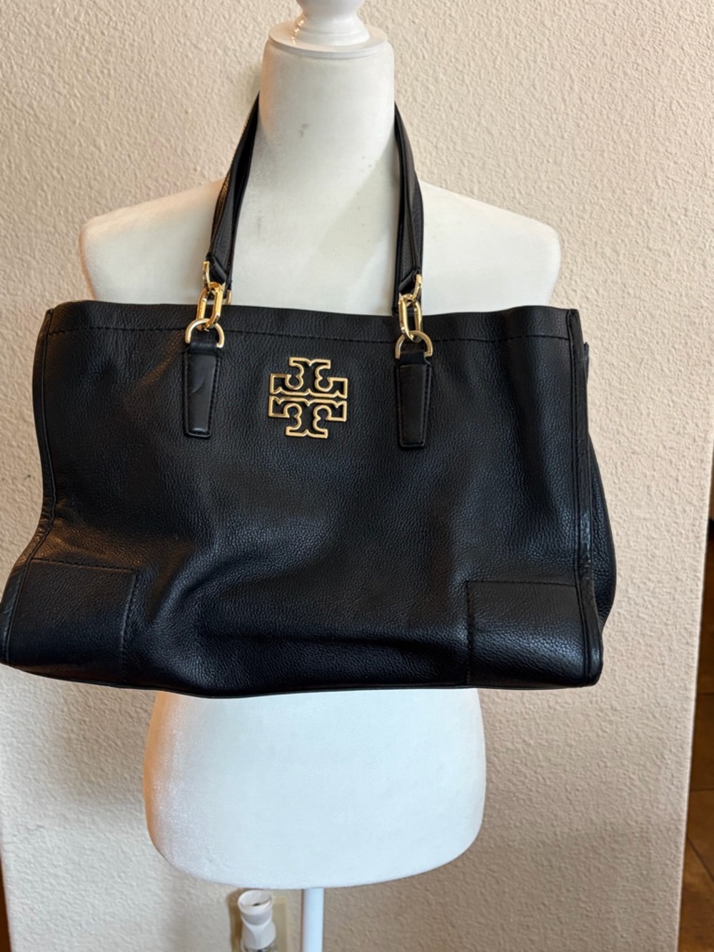 Tory Burch Black Leather Tote with Gold Hardware